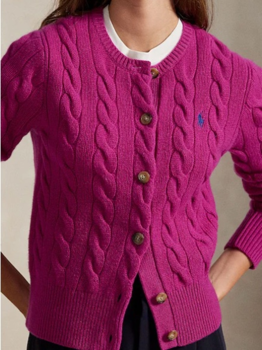 Ralph Lauren Hot Pink Cable Knit Button Cardigan
